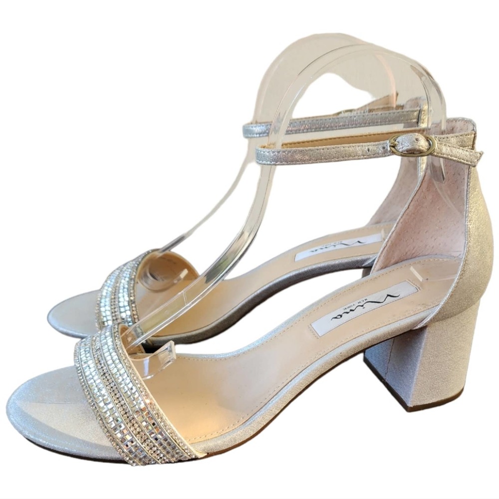 NINA Silver Rhinestone Metallic Silver Strappy Sandals SIZE 9.5M